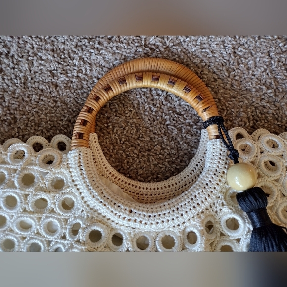Studio Collection Crochet Tote Bag with Woven Handle - Picture 2 of 12